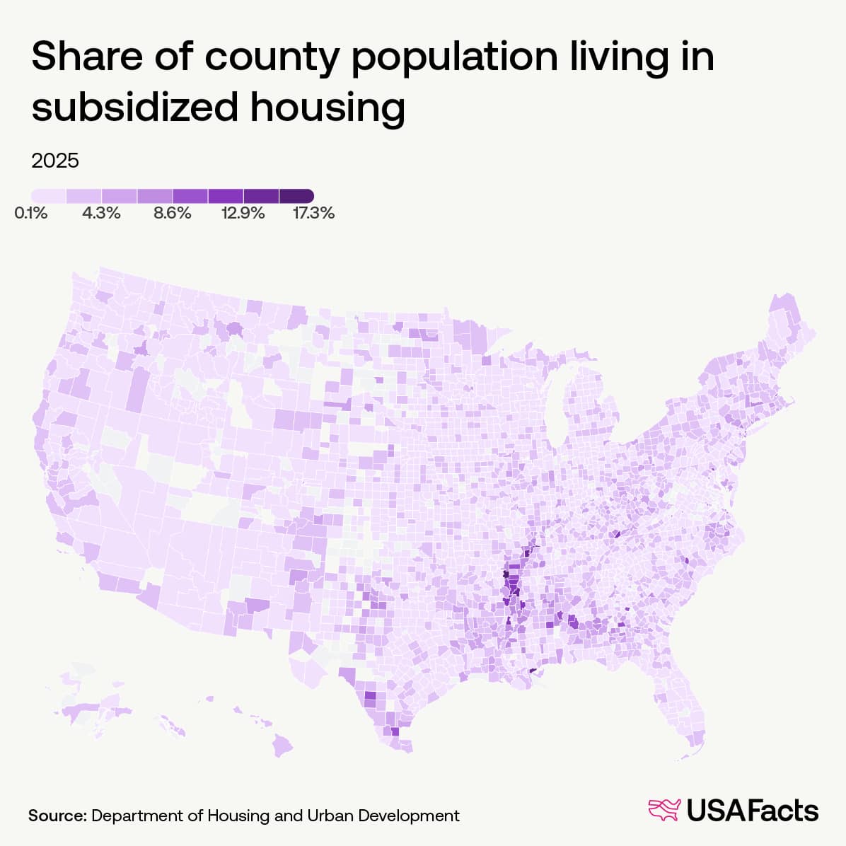 Share of county population living in subsidized housing Share of county population living in subsidized housing